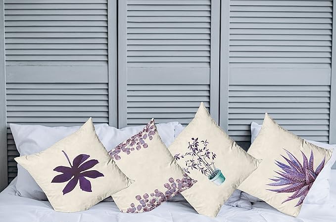 Ambesonne Botanical Throw Pillow Cushion Case Pack of 4, Minimalist Watercolor Painting Leaves Agave Branches Plant in a Pot, Modern Accent Double-Sided Digital Printing, 18", Quartz and Lavender