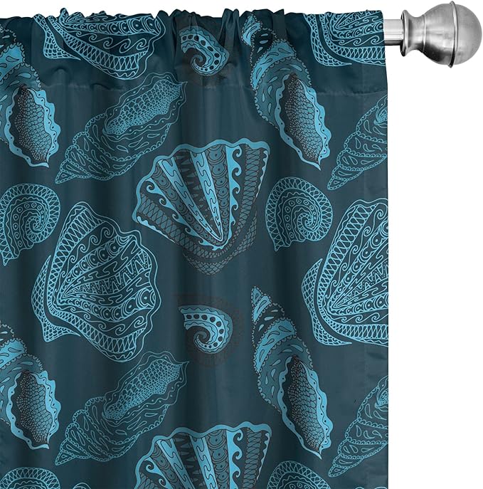 Ambesonne Scallop Window Curtains, Repetitive Seashell Aquatic Underwater Sea Creatures Pattern, Lightweight Decor 2-Panel Set with Rod Pocket, Pair of - 28" x 84", Blue Petrol