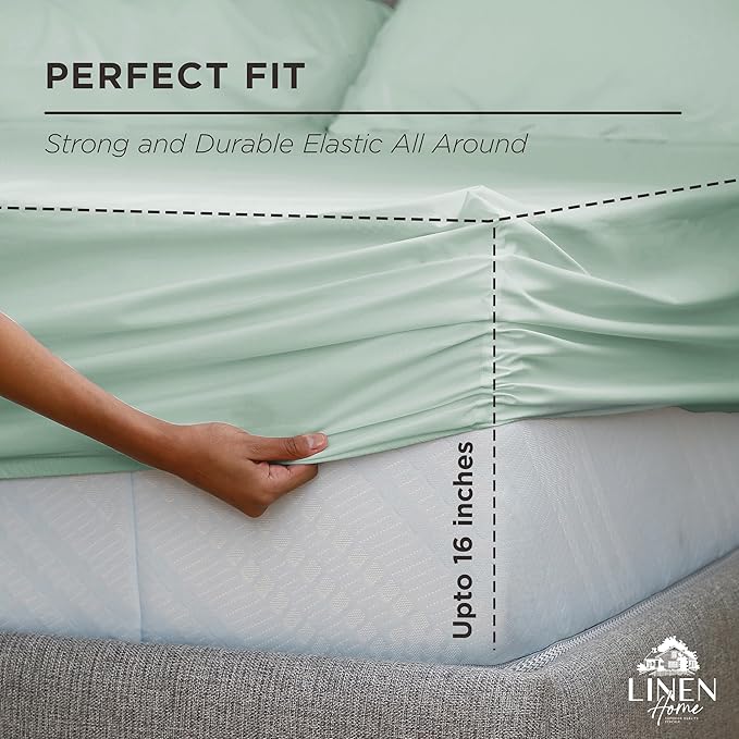Linen Home 100% Cotton Percale Weave Fitted Sheet, Full Size, Pastel Turk, 1 Deep Pocket Fitted Sheet, Fits Mattress Upto 16" Crisp and Cool Strong Bed Linen, 54"X75"+15"