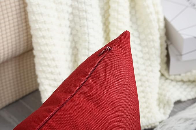 TangDepot Handmade Decorative Solid 100% Cotton Canvas Throw Pillow Covers/Pillow Shams, (26"x26", Deep Red)