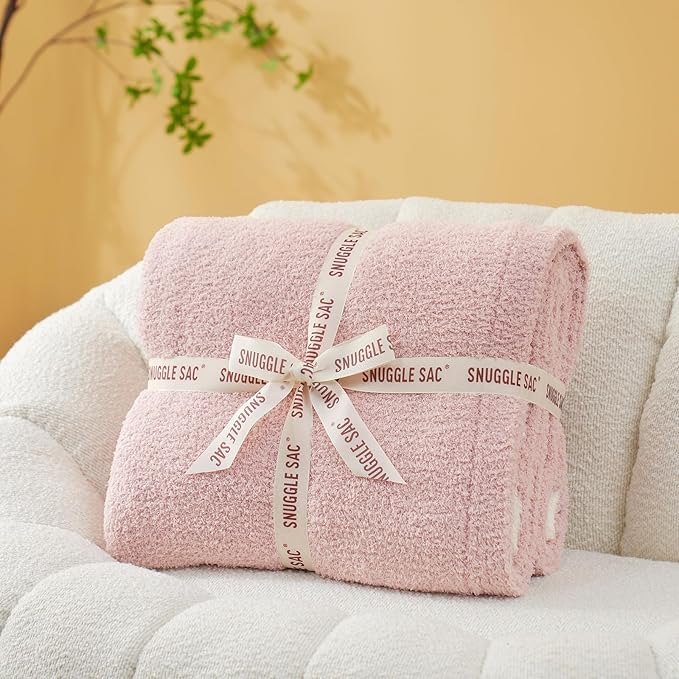 Snuggle Sac Pink Throw Blanket for Couch Bed Sofa 60x80 inches, Reversible Pink Blanket Microfiber Fluffy Fuzzy Cozy Knit Twin Blanket for Women Mothers Birthday Gifts