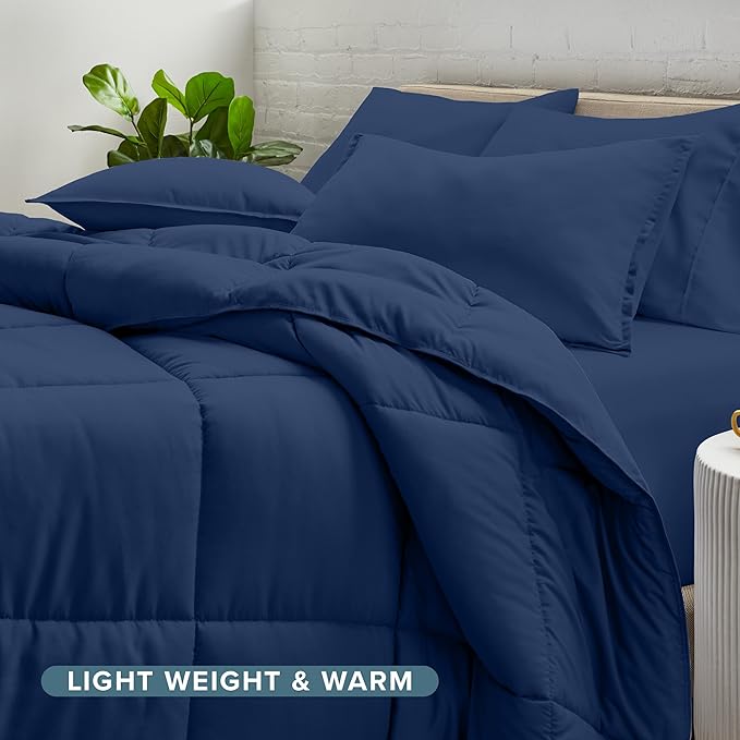 Bare Home Bed-in-A-Bag 5 Piece Comforter & Sheet Set - Twin XL - Goose Down Alternative - Ultra-Soft 1800 Premium Bedding Set (Twin XL, Dark Blue/Dark Blue)