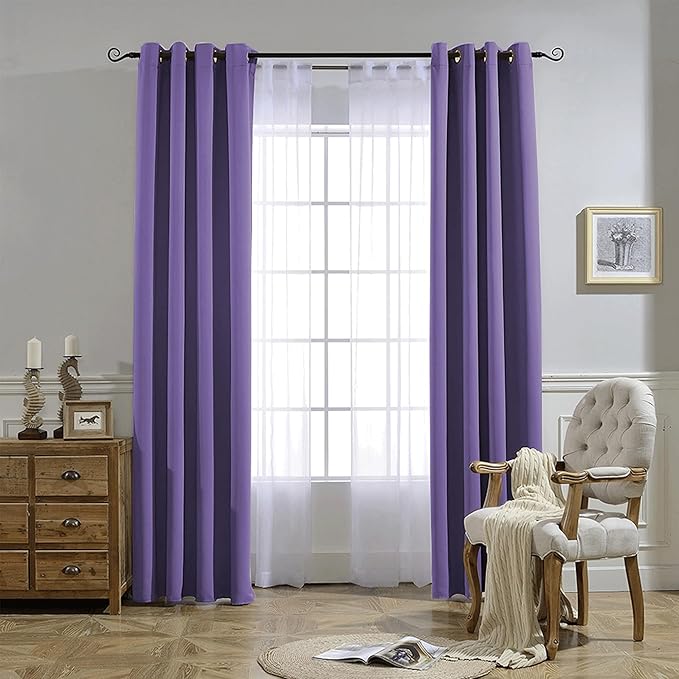 NICETOWN Blackout 72 inch Curtains for Kids Room, Grommet Room Darkening Thermal Insulated Solid Window Treatments Sound Reducing for Bedroom, 2 Panels, W37 x L72, Lilac Purple