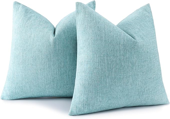 decorUhome Chenille Decorative Throw Pillow Covers 24x24 Set of 2, Farmhouse Textured Square Neutral Solid Accent Pillow Covers for Couch Sofa Bed Living Room Home Decor, Turquoise