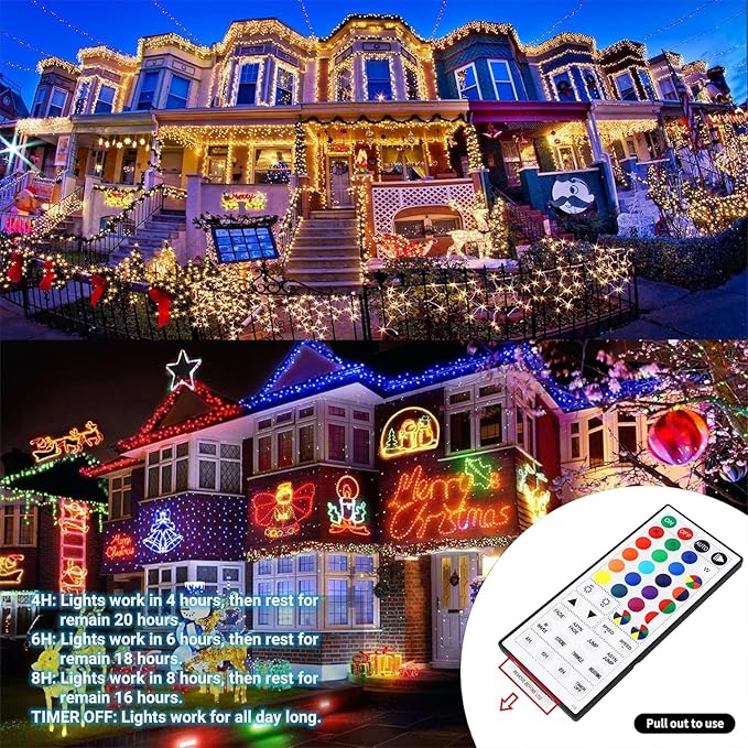 LJLNION 98.5ft Christmas Lights Color Changing with Remote, 300 LED RGB Fairy String Lights Halloween Decorative Lights, 8 Lighting Modes & Timer, Plug in Indoor Outdoor Xmas Wedding Party Decor