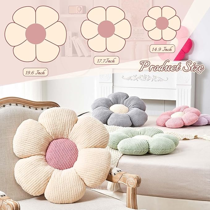 Flower Throw Pillow, Soft Yellow 14.9" Shaped Floor Pillow for Home Decor, Cute Aesthetic Plush Decorative Pillows for Bed, Sofa, Couch