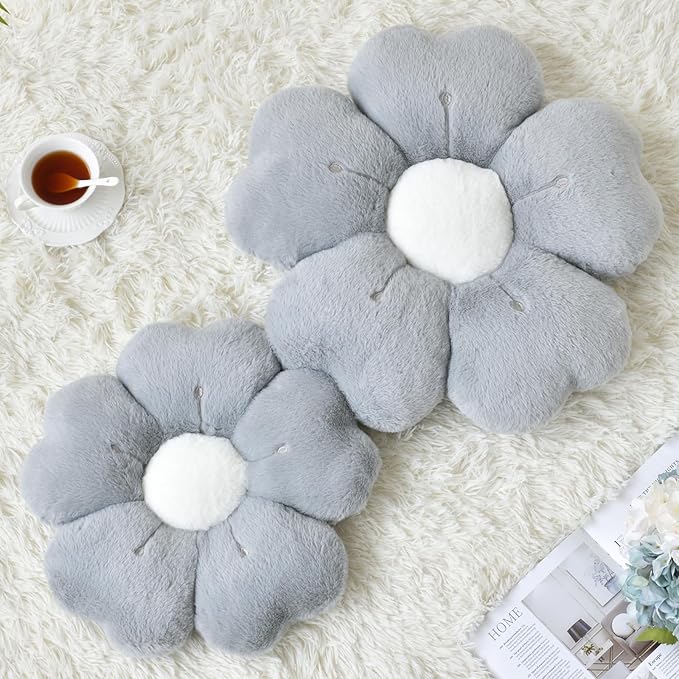 Flower Pillow, Flower Shaped Pillow Decorative Throw Pillows for Bed Couch, Cute Daisy Pillow Dorm Decor Floor Seating Cushion (Grey, 19.6 Inches)