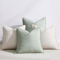 Meekio Set of 4 Ivory Beige and Sage Pillow Covers 18x18, Linen Look Throw Pillow Covers with Flange Edge for Sofa Couch Living Décor
