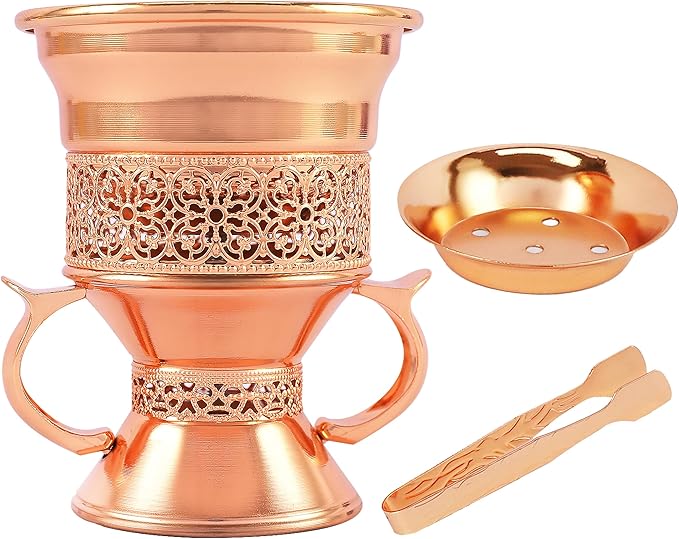 Metal Frankincense Resin Incense Burner, Incense Censer, Portable Bakhoor Burner, Charcoal Bakhoor Burner, Myrrh Burner with Tongs for Yoga, Spa Aromatherapy (Rose Gold)