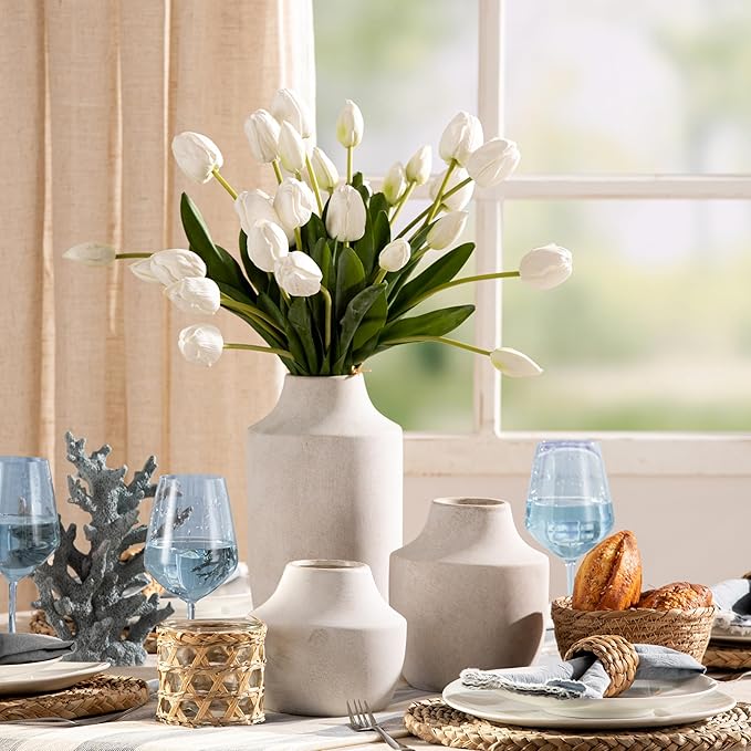 Mitt&Ditt Ceramic Flower Vase, 12.5 inch Tall Off-White Vase, Large Decorative Terracotta Vases, Farmhouse Rustic Pottery Vases for Home Decor, Living Room, Table