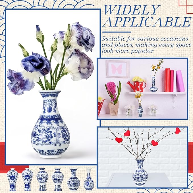 Maxcheck 12 Pcs Christmas Porcelain Blue and White Vase Mini Chinoiserie Bud Vase Vintage Ceramic Oriental Handmade Chinese Flower Jardiniere for Home Office Shelf Table Centerpieces Decor(Classic)