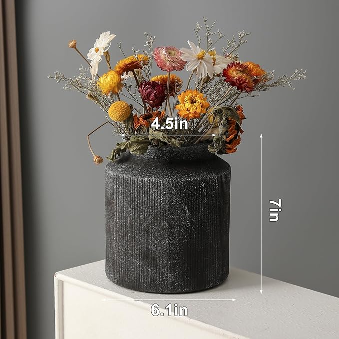 Farmhouse Vase for Home Decor, Vintage Rustic Terracotta Flower Vase Suitable for Home Decor, Living Room, Shelf, Dining Table. 7IN（Frosted Dark Blue） ZSHLXM