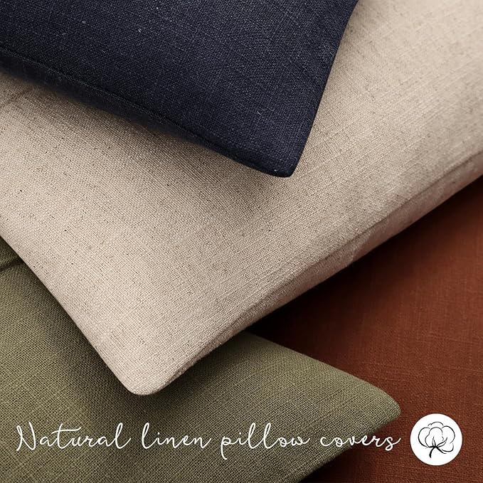 Decorative Linen Throw Fall Pillow Covers 20x20 Set of 2 Solid handcrafted Striped Cushion Covers for Bed Soft Modern Farmhouse Neutral Pillowcase for Couch Bedroom Living Room Home Fall Decor(Rust)