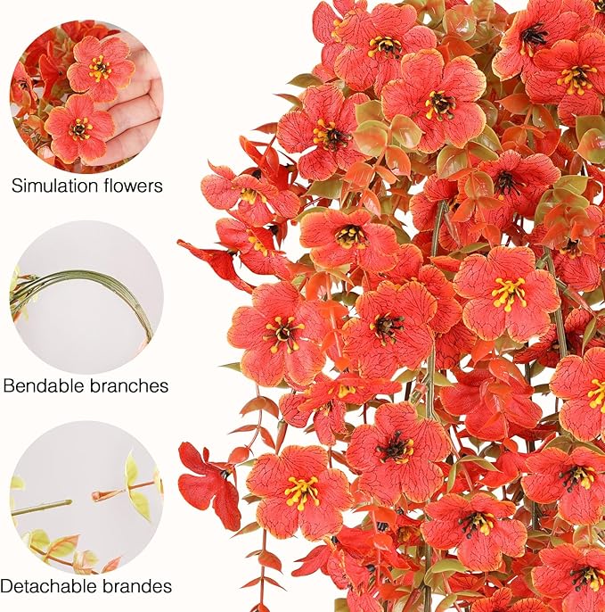 6 Bundles Artificial Fall Flowers for Outdoors Fake Plants Garden Home Fall Decor,UV Resistant Realistic Silk Faux Autumn Flower Indoor Outside Front Porch Patio Balcony Yard Farmhouse(Orange)