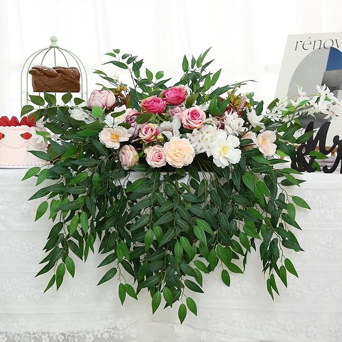 GREENTIME 6 Pack Artificial Italian Ruscus Greenery Stems 23.5'' Faux Green Leaf Bouquet for Vase Bridal Wedding Table Centerpiece Decor