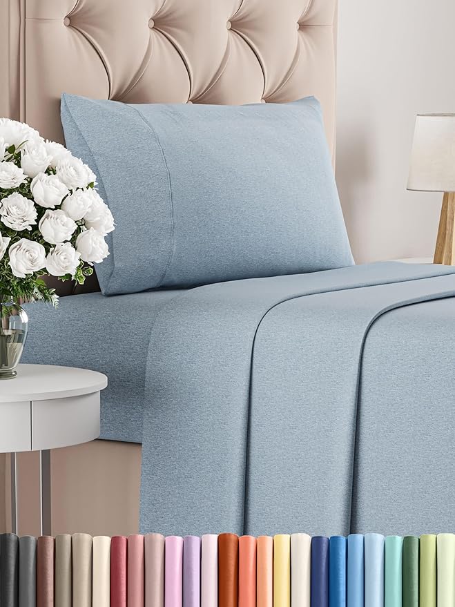 Twin Size 3 Piece Sheet Set - Comfy Breathable & Cooling Bed Sheets Set - Hotel Luxury Bedding for Women, Men, Kids, Teens, Boys & Girls - Deep Pockets, Soft & Wrinkle Free - Blue (Heathered Sheets)