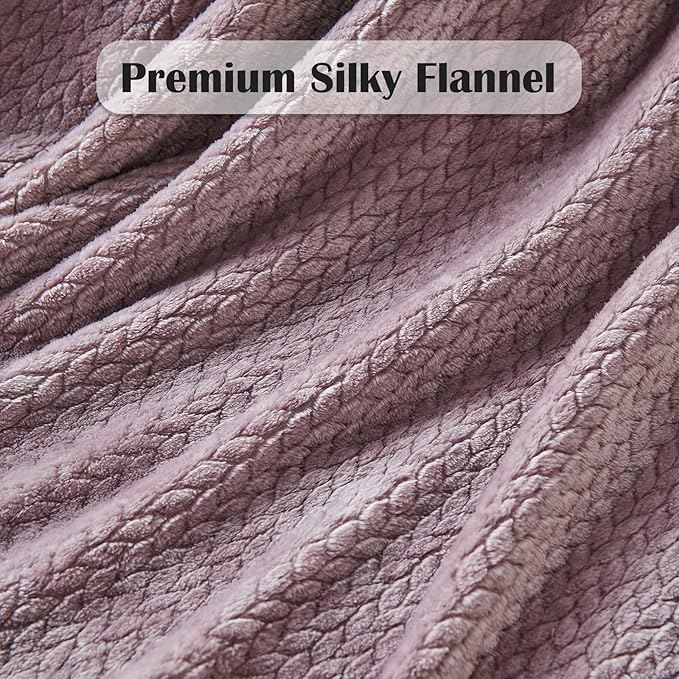 NEWCOSPLAY Super Soft Queen Blanket Light Purple Premium Silky Flannel Fleece Leaves Pattern Lightweight Bed Blanket All Season Use (Light Purple, Queen(90"x90"))