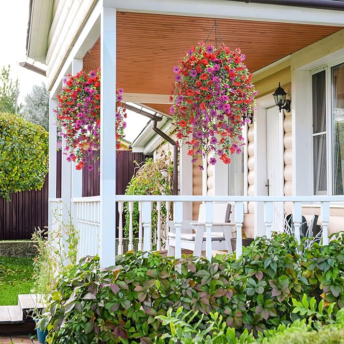 Artificial Hanging Flowers for Outdoors Faux Plants for Spring Summer Decoration,6 Bundles UV Resistant Realistic Silk Flowers Indoor Outside Garden Porch Patio Balcony Yard Farmhouse