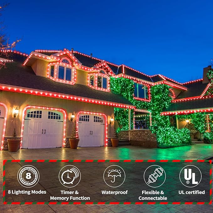 50ft LED Rope Lights Outdoor, 360 LED Connectable and Flexible Tube Lights with 8 Modes, Waterproof LED Rope Lighting for Garden, Patio, Pool, Bedroom, Party, Indoor Outdoor Christmas Decoration (Red)