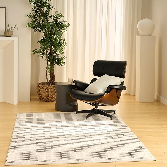 Nourison Home Nordic Ivory Black 4' x 6' Area Rug - Easy Clean, Non Shedding, Bed Room, Living Room, Dining Room, Kitchen (4' x 6')