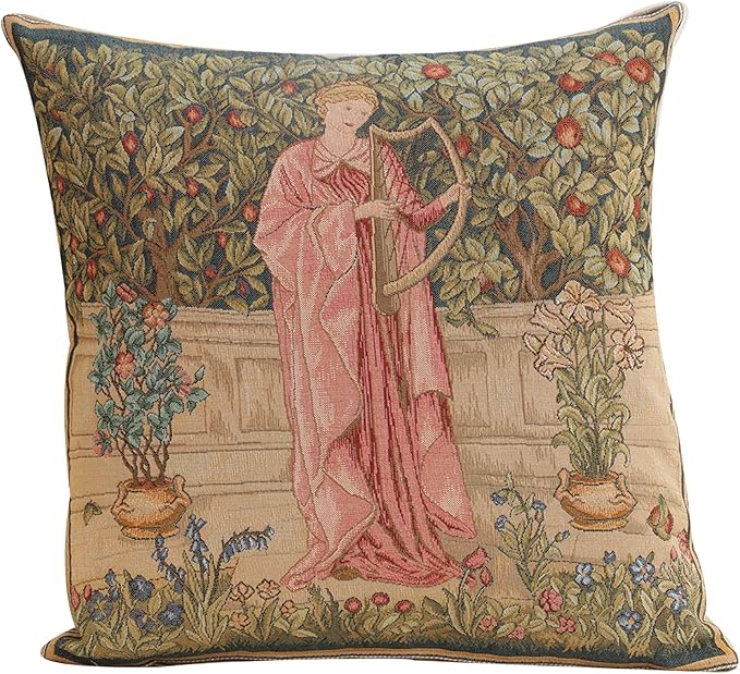 Charlotte Home Furnishings Decorative Tapestry Pillow Cover 19x19 in, Green Menestrel Couch Throw Pillow Cover, French Country Square Cushion Cases for Bed Room Home Decor, Soft Cotton Jacquard Woven
