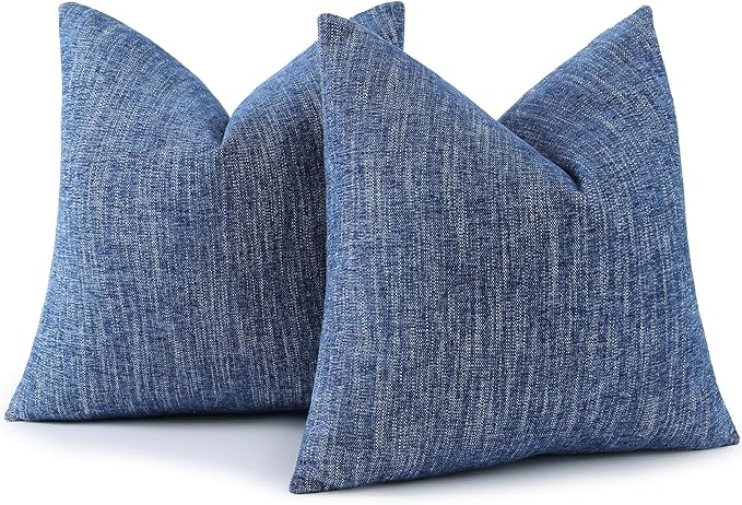 decorUhome Chenille Decorative Throw Pillow Covers 20x20 Set of 2, Farmhouse Textured Square Neutral Solid Accent Pillow Covers for Couch Sofa Bed Living Room Home Decor, Navy Blue