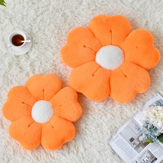 Flower Pillow, Flower Shaped Pillow Decorative Throw Pillows for Bed Couch, Cute Daisy Pillow Dorm Decor Floor Seating Cushion (Orange, 19.6 Inches)