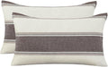 AmHoo Pack of 2 Farmhouse Linen Throw Pillow Cover Cushion Stripe Decoration Buffalo Retro Pillowcase with Hidden Zipper for Sofa Bedroom Car 12 x 20 Inch Brown