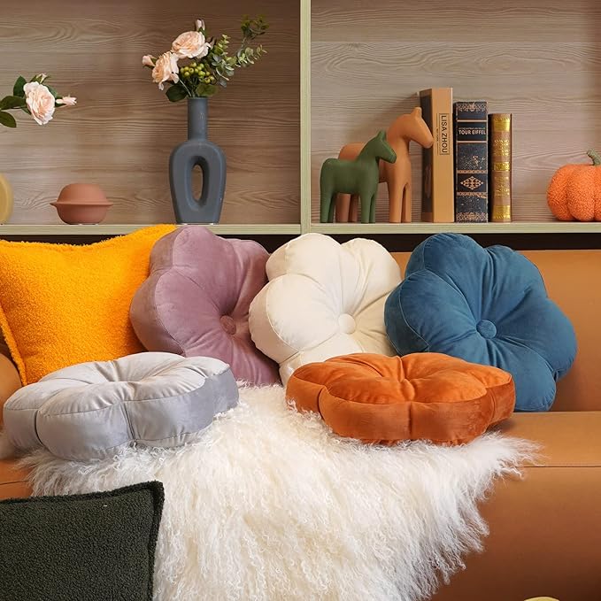 ARTMAGIC Flower Shaped Velvet Decorative Throw Pillow Cushion Ultra Soft Cute Floor Pillow for Couch Bed Sofa (Peacock Blue)