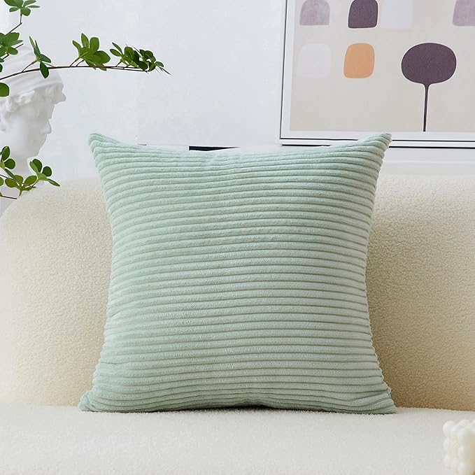 Home Brilliant 26x26 Throw Pillow Cover Green Spring Euro Shams Super Soft Striped Velvet Large Cushion Cover for Living Room Bedroom Decor, 26" x 26" (66cm), Mint