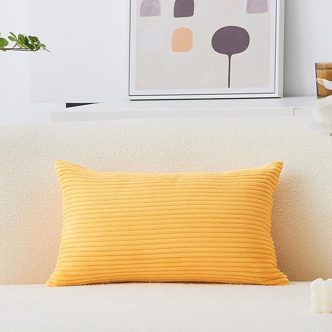 Home Brilliant 12 x 20 Pillow Cover Rectangle Striped Corduroy Velvet Rectangular Throw Pillow Cover for Chair Mustard Yellow Spring Fall Winter Decor, 30 x 50cm(12x20 inch), Sunflower Yellow