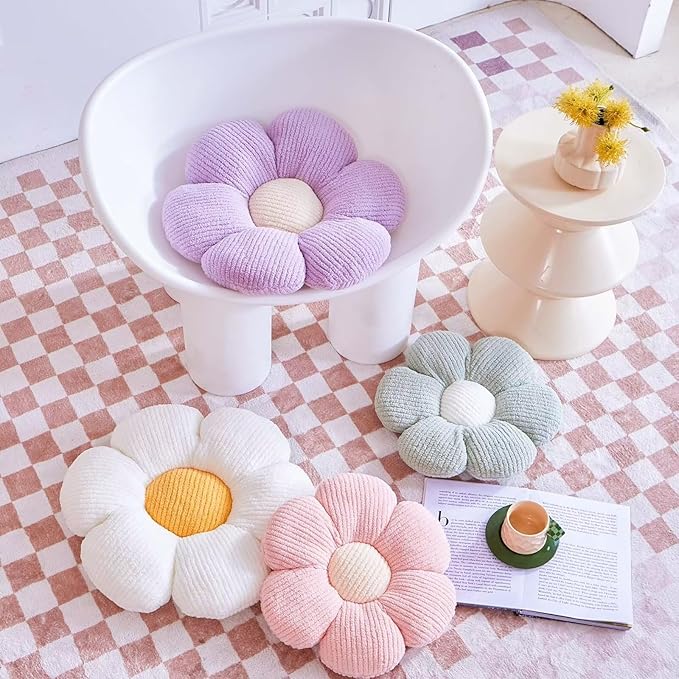 Sage Green Flower Decorative Throw Pillows, Cute Daisy Shaped Plush Aesthetic Pillow, Soft 19.6" Floor Seat Cushion