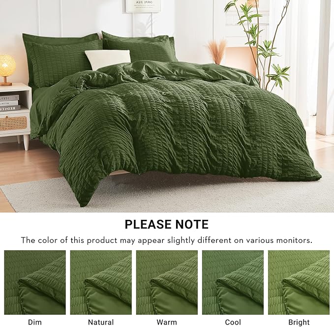 HYMOKEGE Olive Green Twin XL Comforter Set Seersucker 5 Pieces, All Season Luxury Bed in a Bag for Bedroom, Bedding Set with Comforter, Sheets, Pillowcase & Sham