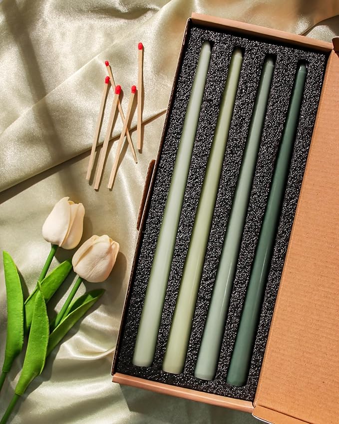 Viyffo 12 Inch Green Taper Candles Set of 4 Unscented Smokeless Long Tall Tapered Candles for Candlesticks Sticks Wedding Home Decor Dinner