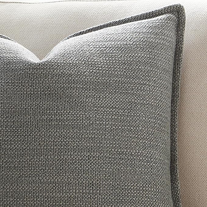 Meekio Set of 2 Mid Gray Pillow Covers 18 x 18 inches Flange Edge Pillow Covers Textured Throw Pillow Covers for Neutral Home Decor