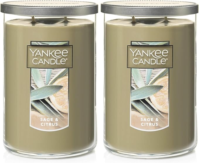 Yankee Candle Sage & Citrus Scented, Classic 22oz Large Tumbler 2-Wick Candle, Over 75 Hours of Burn Time (Pack of 2)