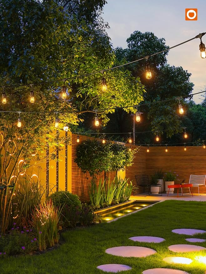 addlon 24FT Outdoor String Lights Commercial Grade Weatherproof Strand Edison Vintage Bulbs, ETL Listed Heavy-Duty Decorative Café Market Patio Lights for Bistro Classic Black