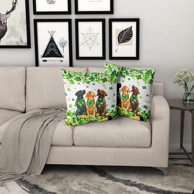 Giwawa Patrick Dogs Pillow Covers Set of 2 16x16inch Lucky Shamrocks Funny Puppy Decorative Square Pillow Cases Spring Clovers Leaf Cotton Throw Cushion Covers for Sofa Couch Patio Bedding