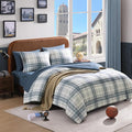 Full Size Comforter Sets, Blue Grey Plaid Bedding Set 7 Piece for Boys Girls Teen, Classic Homestead-Style Kids Comforter Set Bed in A Bag with Sheets, Pillowcases & Shams