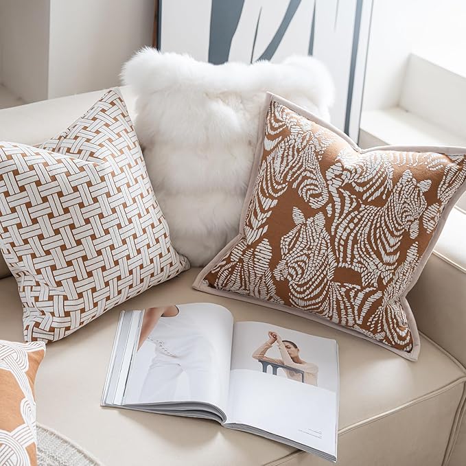Premium Throw Pillow Covers 18x18 Inches - Framed Tawny Birch Zebra Chenille Jacquard Embroidery Decorative Couch Pillow Covers for Living Room Bedroom Sofa Home Décor