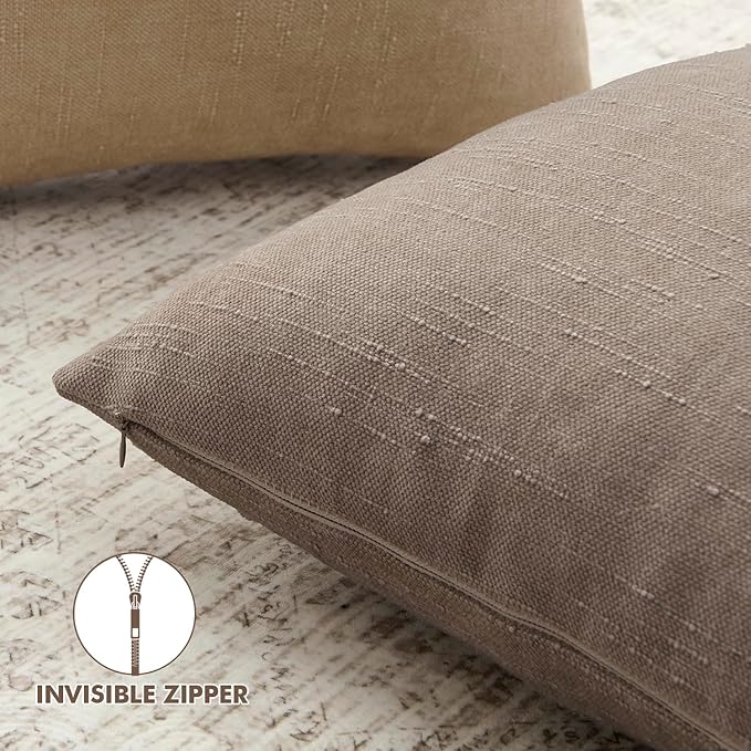 Woaboy Set of 2 Textured Throw Pillow Covers Decorative Soft Accent Square Chenille Pillowcases Neutral Farmhouse Cushions Modern Home Decor for Couch Sofa Bedroom Living Room 20x20 Inch, Light Taupe