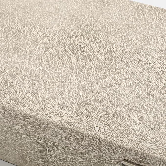 Faux Shagreen Leather Decorative Storage Boxes Set of 2, Ivory
