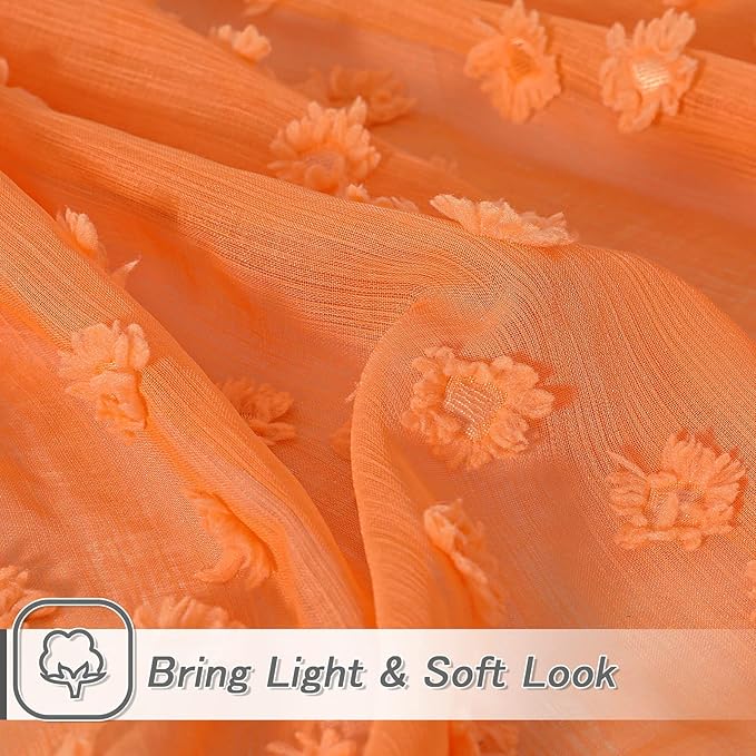 MYSKY HOME Pom Pom Orange Sheer Curtains for Living Room Bedroom Light Filtering Semi-Sheer Curtains for Nursery Girls Kids Room Boho Rod Pocket Voile Draperies Orange 52 x 108 inch 2 Panels
