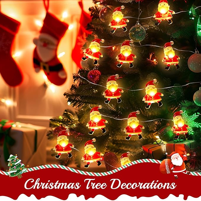 Christmas Decorations Indoor Lights, 10FT 30 LED Christmas Santa Claus Fairy String Lights Battery Operated for Xmas Tree Party Festive Holiday Christmas Gifts Cute Room Decor