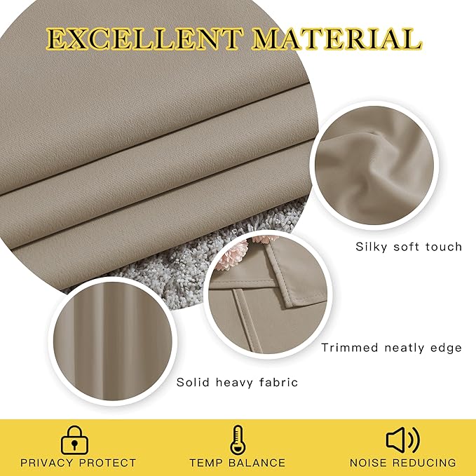 NICETOWN Taupe Blackout Curtains & Drapes - Thermal Insulated Grommet Blackout Light Blocking Room Darkening Window Treatments for Bedroom/Living Room (2 Panels, W46 x L90)