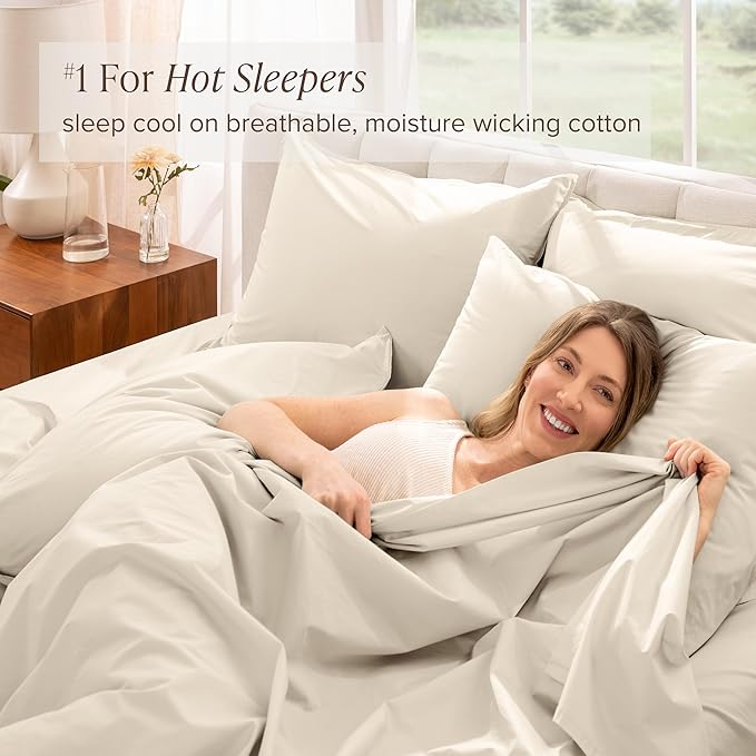 Bare Home 100% Organic Cotton King Sheet Set - Crisp Percale Weave - Lightweight & Breathable - Bedding Sheets & Pillowcases (King, Sand)