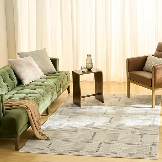 Nourison Nordic Ivory Grey 5' x 7' Scandinavian Area Rug - Easy Clean, Non Shedding, Bed Room, Living Room, Dining Room, Kitchen (5' x 7')