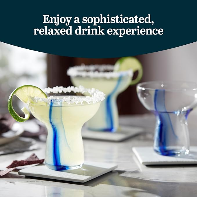 Libbey Blue Ribbon Stemless Margarita Glasses, Shallow Bowl Lightweight Margarita Glasses Set of 6, Margarita Set for Parties