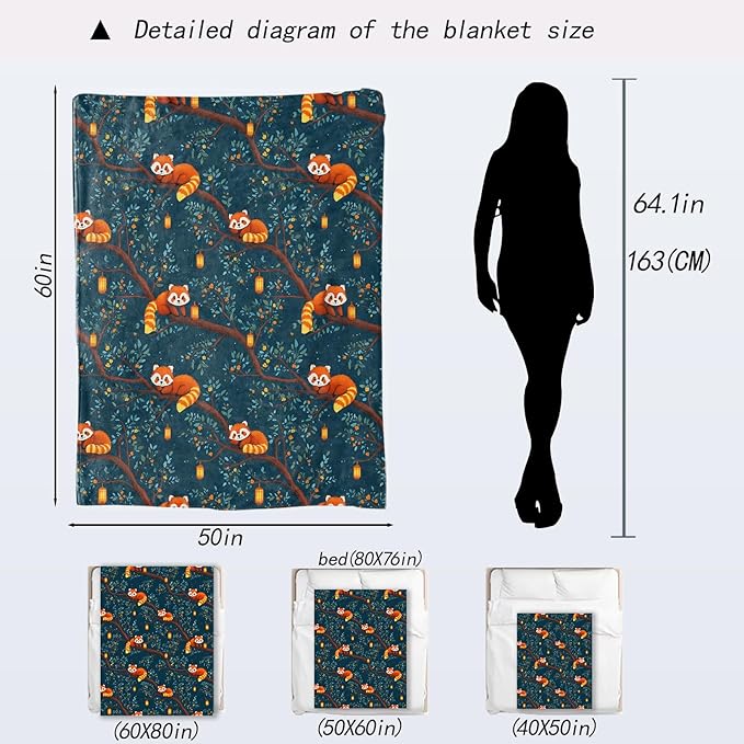 Red Panda Blanket - Cute Nighttime Tree Scene Fleece Throw,Gifts for Kids Girls Boys, Soft & Warm,Lightweight, for Modern Rustic Whimsical Decor, Animal Lovers, and Room Home Accents 60x80in