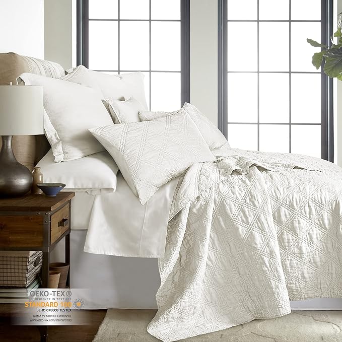 Levtex Home - 100% Linen Front/100% Cotton Back - Standard Quilted Sham - Washed Linen - Cream - Sham Size (26 x 20in.)